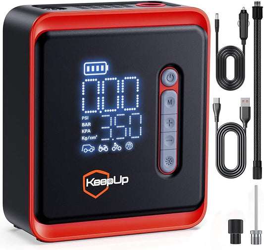 Tire Inflator Portable Air Compressor - KEEPUP 150 PSI Cordless Air Pump with Rechargeable Battery for Car Tires Ebike Motorcycles Bicycles Balls with Tire Gauge Pressure, Dual-Use Type