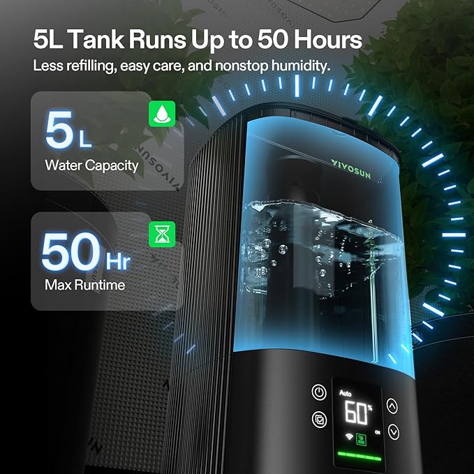 VIVOSUN AeroStream H05 Intelligent Wi-Fi Humidifier, 1.32 Gal / 5 L Humidifier with Temp & Humidity Probe, Smart Remote Control, Designed for Growers