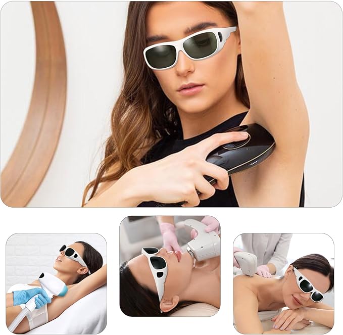 IPL Laser Safety Glasses ANSI Z87.1 Certified - 200-2000nm Protective Goggles for Laser Hair Removal, Cosmetology & Medical Aesthetics - UV400 Protection, Lightweight Frame (White)