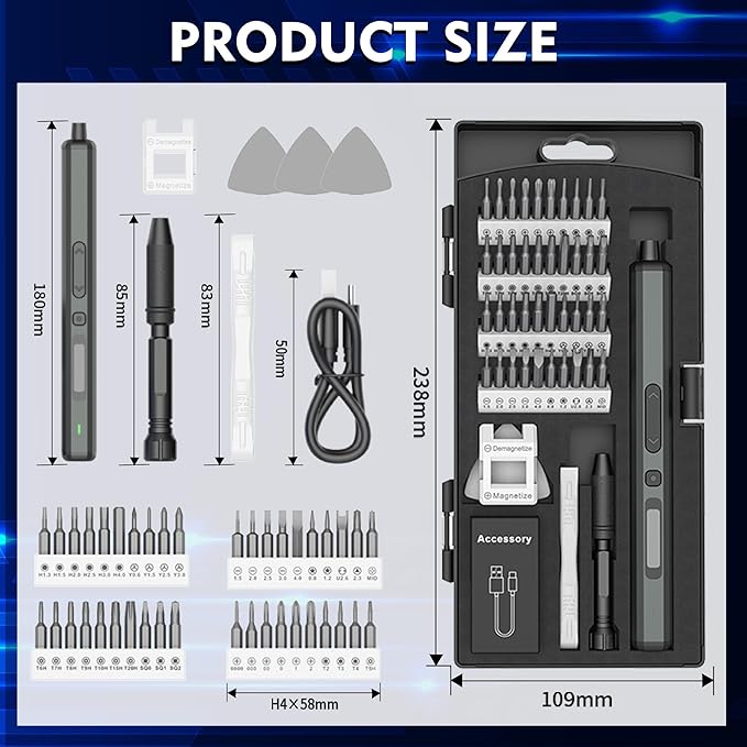 Grey Mini Electric Screwdriver - 50 in 1 Small Electric Screwdriver Set with 40 Magnetic Bits, High Torque Driver with Lithium Ion Battery for Electronics Portable Phone, Camera, Watch Repair