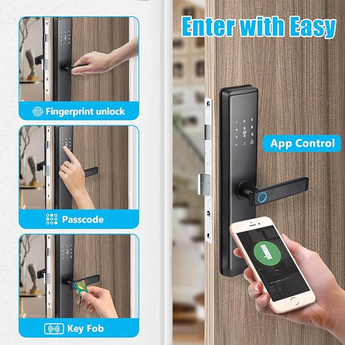WiFi Smart Door Lock with Handles, Alarm & Keypad Entry, Auto Lock & One Touch Unlock