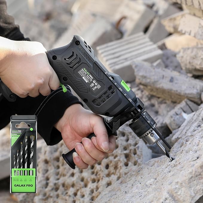 GALAX PRO 4.5Amp 0-3000RPM Corded Hammer Drill, 5pcs Bit, Hammer and Drill 2 Functions in 1 with 12 Variable Speed, 1/2 Inch Keyed Metal Chuck, 360°Rotating Handle