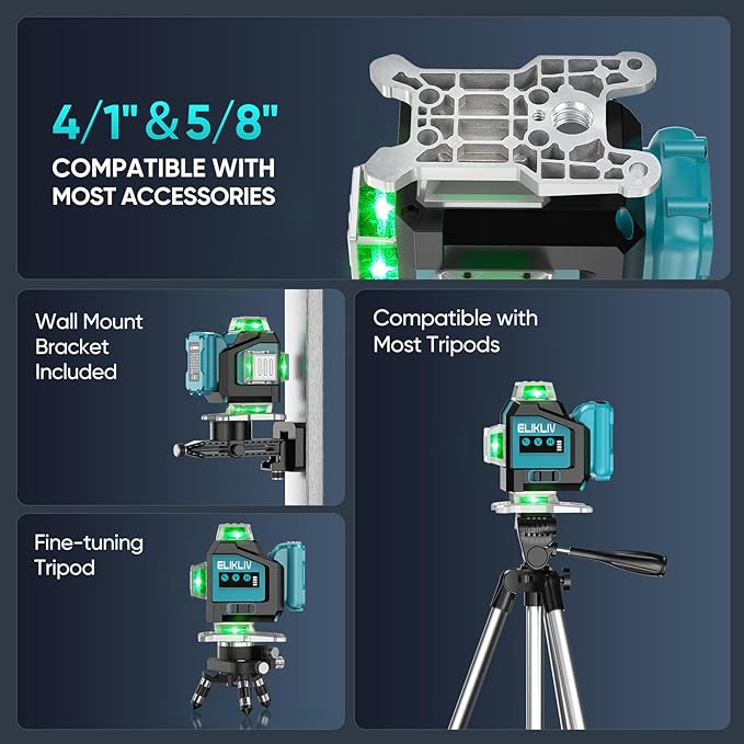 Elikliv Laser Level 360 Self Leveling, 200Ft Green Laser Level Lines Tool, 4x360° Cross Line Laser, Self Leveling Laser Level for Construction＆Picture Hanging,Rechargeable Batterie(16Hrs)