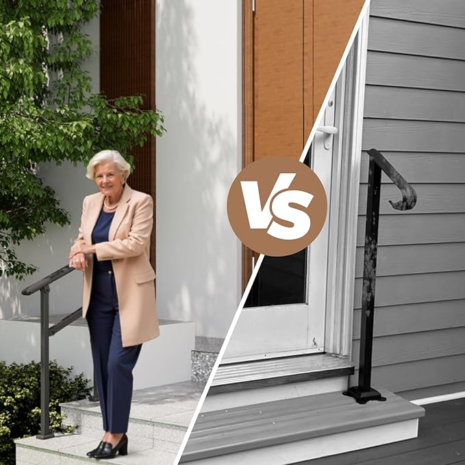 Hand Rails for Outdoor Steps,1-2 Step Railing for Stairs,Adjustable Porch Railing,Hand Rails for Seniors,Outdoor Deck Handrails for Exterior Steps,Black