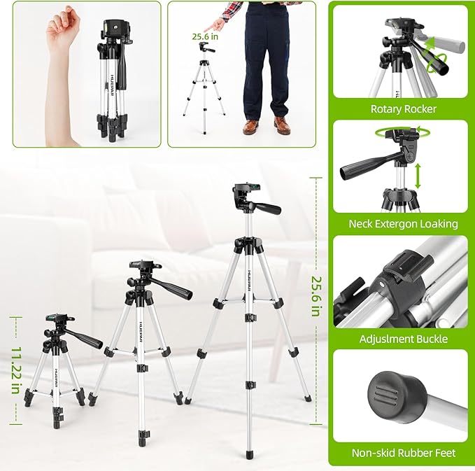 Laser Level with Tripod, Huepar 150Ft Self Leveling Lazer Level Outdoor Use, 150° Vertical Green Cross Line Level Laser for Picture Hanging, Tile, Construction Project - Pulse Mode (25.6 in Tripod)