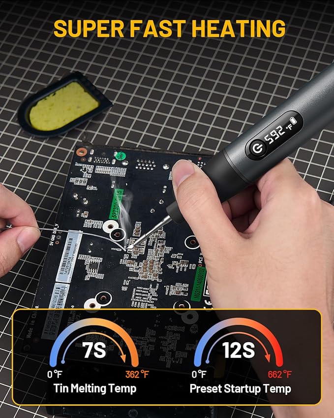 Nefeeko Cordless Soldering Iron Kit, Rechargeable Soldering Iron with Stand, 7s Fast Heating, Auto Sleep/Off, C210 Soldering Iron Tips, Portable Soldering Pen Soldering Gun Kit for Electronics Repair