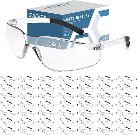 Clear Safety Glasses Bulk of 50,ANSI Z87.1 Eye Protection Goggles with Scratch and Impact Resistant for Construction and Laboratory