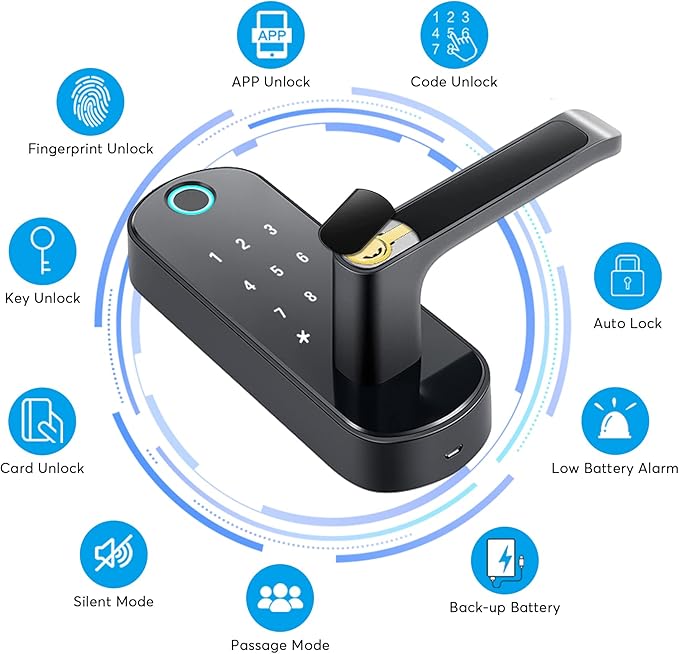 TTLock Smart Lock - Bluetooth Enabled Fingerprint & Touchscreen Keyless Entry Auto Lock for Front Door, Office, Apartment, Garage