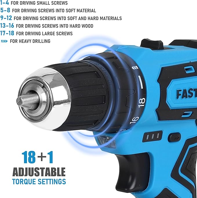 FASTPRO 232-Piece 20V Cordless Drill Driver & Home Tool Set, Home Repairing Tool Kit with Drill, 12-Inch Wide Mouth Open Storage Tool Bag, Blue