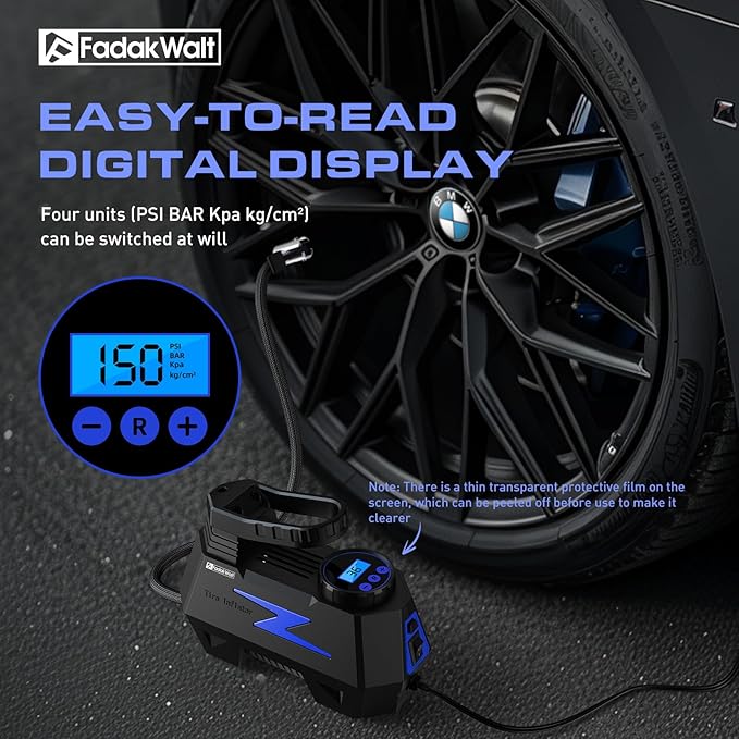 Tire Inflator Portable Air Compressor, DC 12V Tire Air Pump with LED and 150PSI Digital Pressure Gauge, Portable Tire Inflator for Car Tires, Motorcycles, Bike, Ball (Blue)