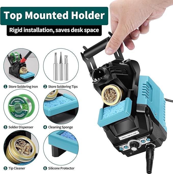 YIHUA 939D+ III EVO Digital Soldering Iron Station Kit 110W High Power with LCD display, 4 Memory Channels, Sleep Mode, Digital Calibration, Solder Wire, Helping Hands, Magnifier, 3 Soldering Tips