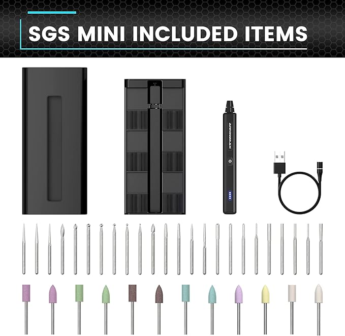 AM ARROWMAX Mini Electric Engraving Pen, 36 Bits With Aluminum Case, Bluetooth, APP, Cordless Mini Rotary Tool, Engraving Pen for Metal, Wood, Glass and Plastic, (SGS MINI) Black