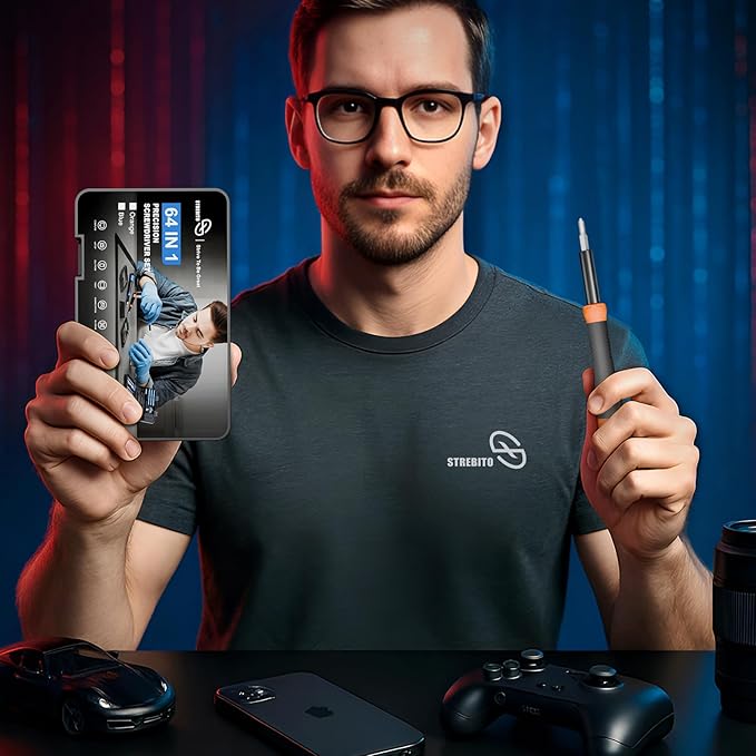 STREBITO Precision Screwdriver Set 64 in 1 Small Screwdriver Set with Torx, Triwing, Pentalobe Star, Mini Repair Tool Kit for Computer, PC, Laptop, Phone, PS5, XBOX, Switch, Eyeglasses, Electronic