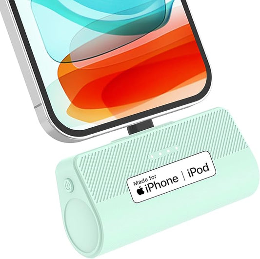 KKD Portable Charger for iPhone, Built-in MFi Certified Plug, 5000mAh Small Portable Phone Charger Power Bank for iPhone 14/13/12/11/XR/X/SE/8/7/6/6s/Pro Max/Plus,AirPods,iPad,Green