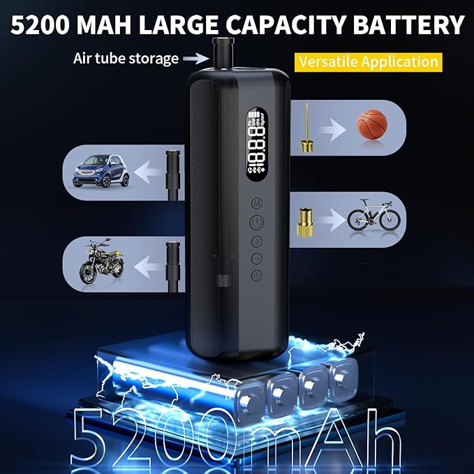 Tire Inflator Portable Air Compressor 150PSI Air Pump with Gauge Portable Electric Bike Pump for Road Bike, Mountain Bike,Motorcycle with LED Light, Presta Valve Accessories, Storage Bag