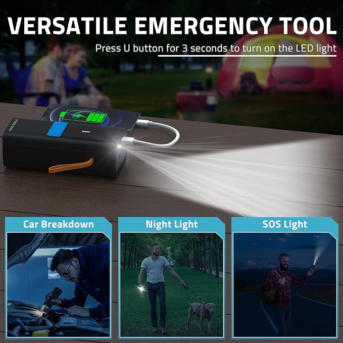 Tire Inflator Portable Air Compressor, 3X Faster 150 PSI 15000mAh Cordless Air Pump for Car with Gauge Dual LCD Display, LED Light & Auto Shut-Off, Tire Pumps for Automobiles/Car/Motor/Bicycle/Ball