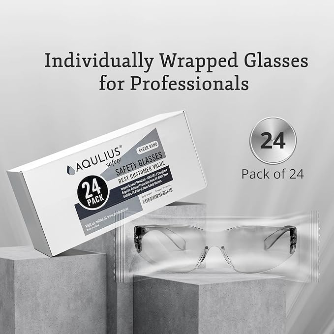 Aqulius Safety Glasses - 24 Pack, Clear Frame - Anti-Fog Protective Eyewear with Side Shields for Men & Women - Over Eyeglasses Eye Protection for Shooting & Construction