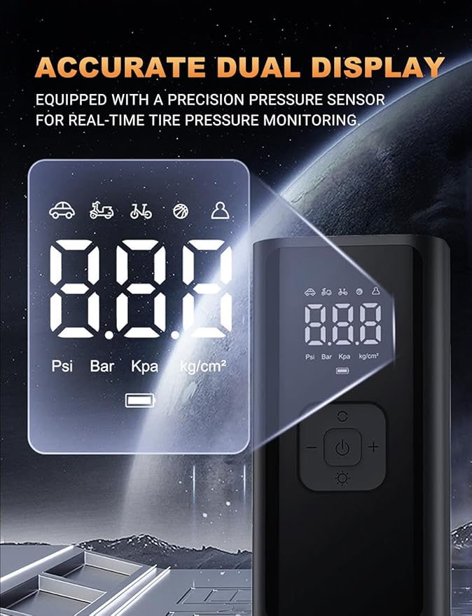Tire Inflator Portable Air Compressor, 150 PSI Cordless Air Pump with Digital Pressure Gauge Auto Shutoff LED Lights for Cars Motorcycles Bikes Balls