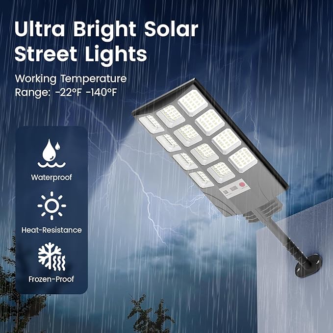 Solar Street Lights Outdoor, 10000K LED, Waterproof IP65, Motion Sensor, Dusk to Dawn, Easy Install for Yard, Parking Lot, Outdoor Lighting, Security Light for Outside, 1 Pack