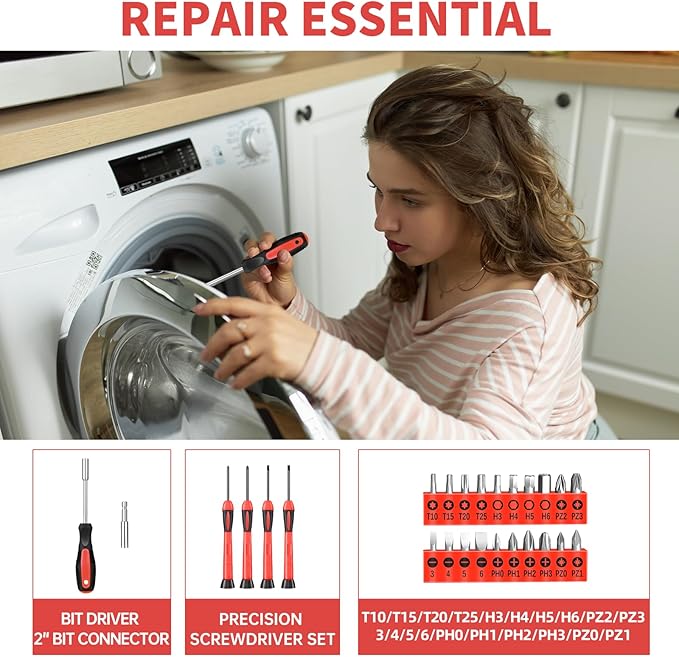 39-Piece Household Tool Set with Toolbox Storage Case - All Purpose Small Hand Tool Kit Includes Essential Tools for Home, Office, College Repairs, Red