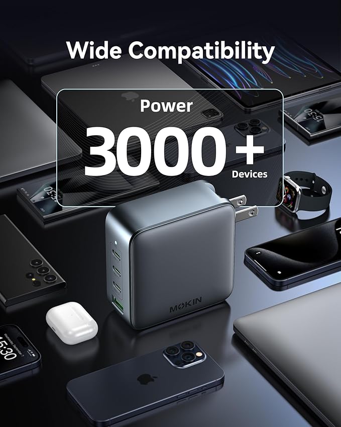 USB C Charger Block 100W, 4 Port GaN Charger USB C Fast Charging Station Foldable Compact Wall Charging Power Adapter for MacBook Pro/Air, Dell XPS, iPad Pro, iPhone 16/15, Galaxy S24, and More