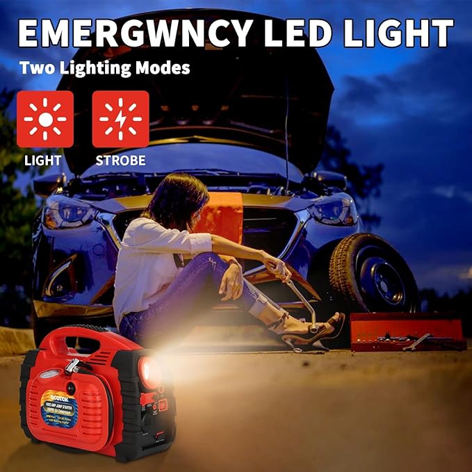 Jump Starter, acetek 1000Amp 12V Lead-Acid Battery Jump Starter with 260 PSI Air Compressor, Jump Box for Up to 5.0L Gas & 5.0L Diesel Engines, Portable Power Station with LED Light