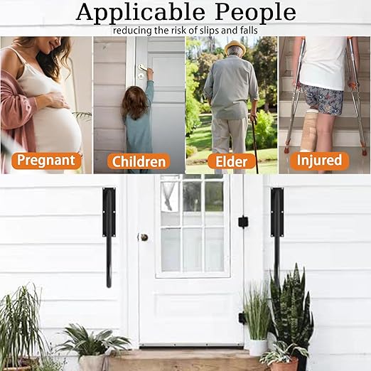 18" U-Shaped Stair Handrails for 1-2 Steps, Black Stair Railings for Indoor or Outdoor, Wall Mounted Hand Railings for Porch Garage, Safety Grab Bar for Stairs