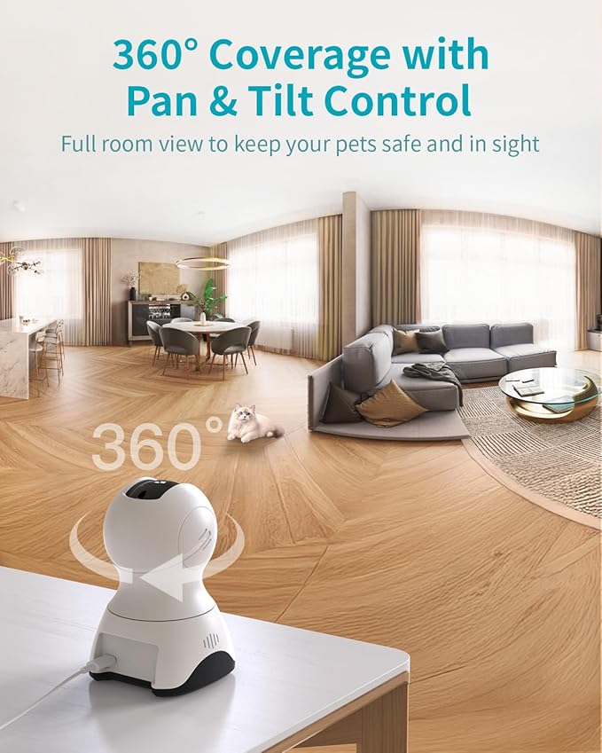 VIMTAG 4K UHD Indoor Camera, 360° Pet Camera, 5G/2.4G WiFi Baby Monitor with Phone App, Speaker for Dog Cat Home Security, Motion Tracking, Free AI Detection & Alarm, Night Vision, SD/Cloud Storage