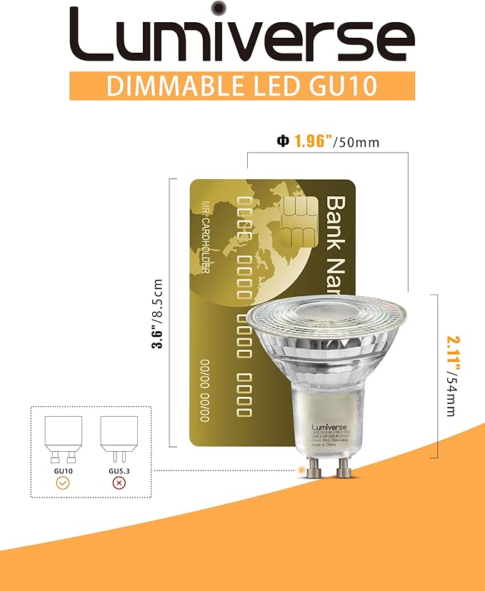 Lumiverse 60 Pack GU10 LED Bulbs, Dimmable, 2700K Soft Warm White, 5.5W 500lm [50W Equivalent], Par16 Led Bulbs for Track Lighting, 40° Beam Angle, ampoule led, UL Listed