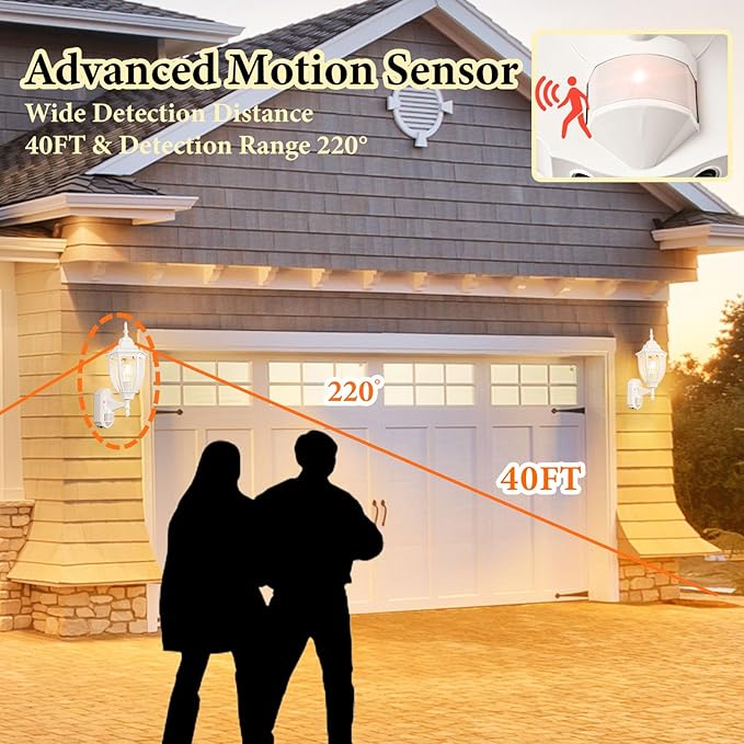 Porch Lights Outdoor Motion Sensor Wall Sconce Anti-Rust Aluminum, Exterior Outdoor Wall Lights Dusk to Dawn Porch Light Fixture Wall Mount for House Outside Patio White