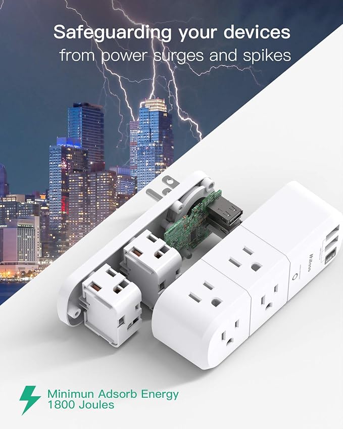 Surge Protector USB Outlet Extender, 6 AC Multi Plug Outlet and 3 USB Ports (1 USB C), 3-Sided Swivel Power Strip Outlet Splitter for Home, Dorm Room Essentials (2 Pack)