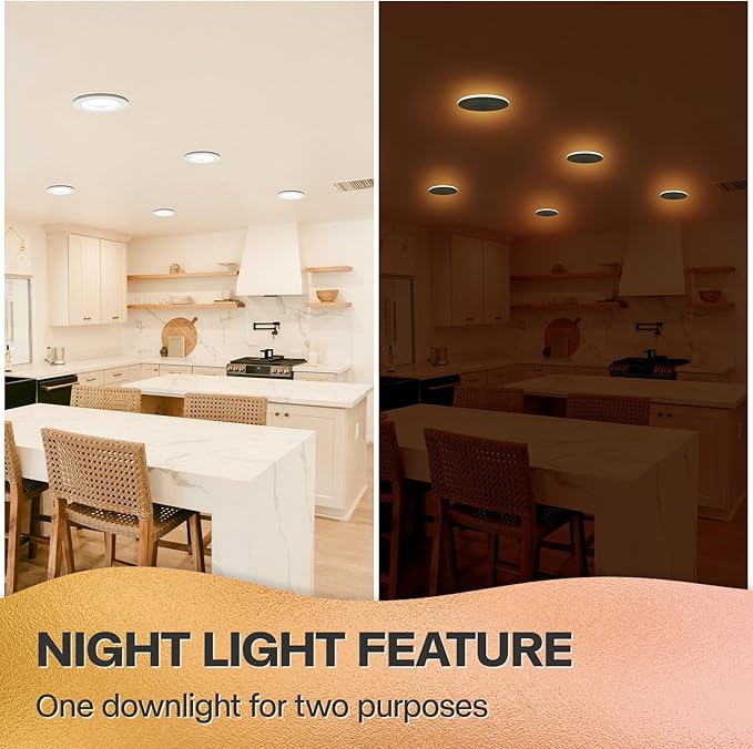 24 Pack Black 5/6 Inch LED Can Lights with Night Light, 5CCT Retrofit Recessed Lighting Selectable 2700K-6000K Dimmable, 12W=75W, 1200LM Downlight with Metal Smooth Trim-ETL and Energy Star