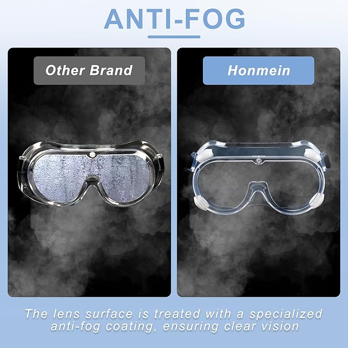 2-Pack Safety Goggles, Anti-Fog Lab Goggles, Over Glasses Safety Glasses for Chemistry Lab, Mowing, Woodworking, Painting, Construction, Industrial Use