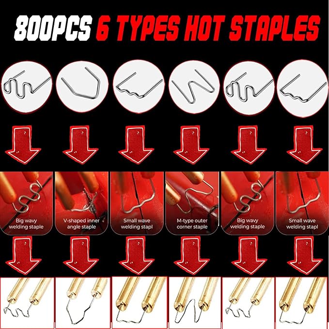 Upgraded 220W Plastic Welder Bumper Repair Kit,2-in-1 Plastic Welding Kit 800PCS Hot Staples & 30pcs Plastic Welding Rods,Hot Stapler Plastic Repair Kit for Car Bumper Kayak Crack Repairs(blue)