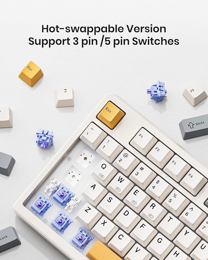 Wireless Mechanical Keyboard,Gasket Mounted with Creamy Sound,Bluetooth/2.4GHz/USB-C,Custom Hot Swappable,RGB Backlit,75% Compact Layout for Gaming/Typing/Win/Mac/PC (Retro Beige,Linear Switch)