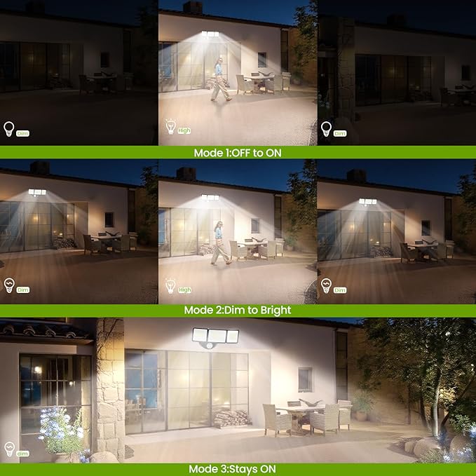 7500LM LED Security Light Motion Sensor Outdoor Lights, Adjustable 3 Head LED Flood Lights Outdoor, IP66 Waterproof, 38W Motion Detected Lights for Outside, House, Garage, Yard