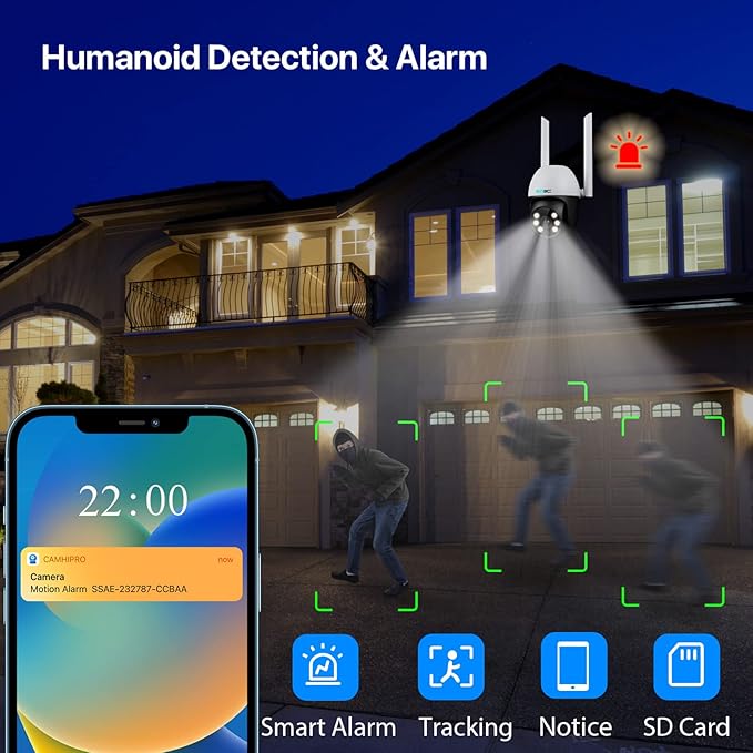 SV3C PTZ Security Camera Outdoor, Pan Tilt Dome WiFi IP Camera with Auto Tracking, 1080P Color Night Vision, 2-Way Audio, Humanoid Detection, Waterproof, 24/7 Recording, SD Card Storage, Remote Access