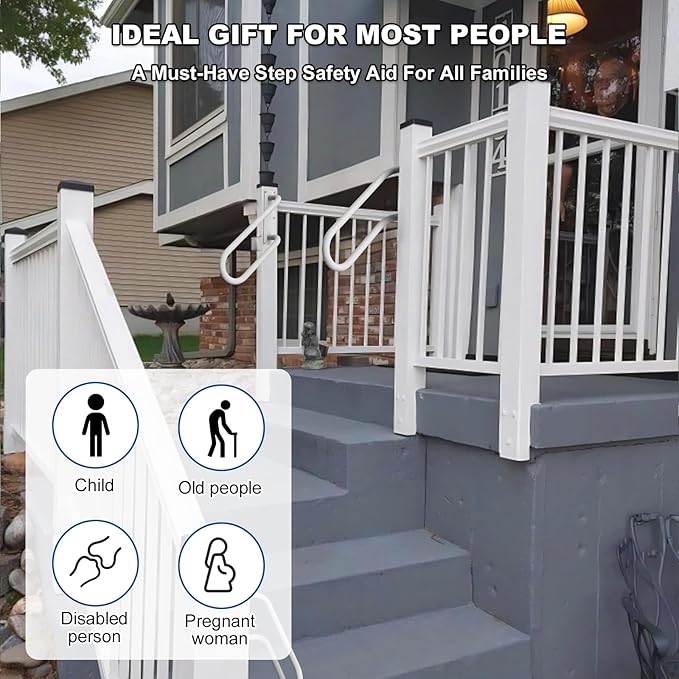 Jamb Mount Handrails for Outdoor Steps-1-2 Step Waterproof Stairs Railing-Powder Coated Side Mount Hand Rails for Indoor Stairs-Non-Slip Staircase Grab Rail for Deck/Porch/Mobile Home/Short Stairway