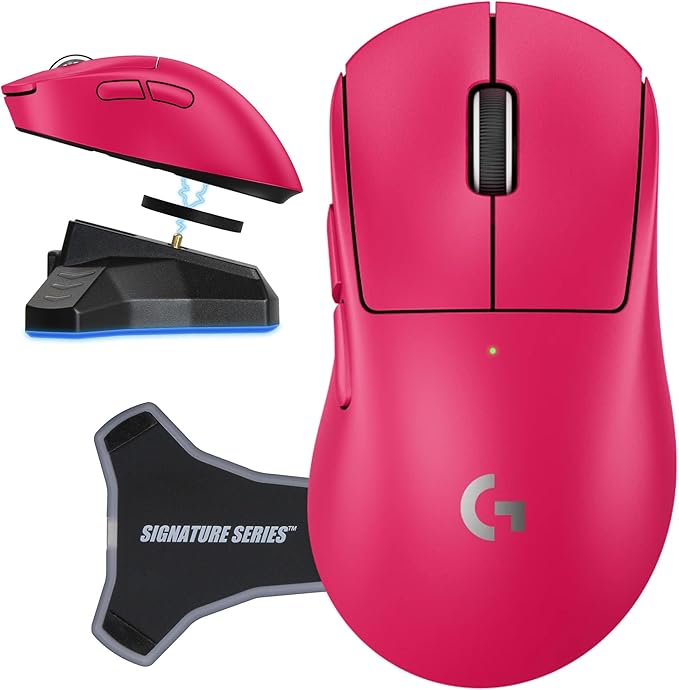 Logitech PRO X Superlight 2 DEX Wireless Gaming Mouse, Pink | Lightweight, Hero 2 Sensor, 44k DPI, 5 Programmable Buttons, Lightspeed Wireless, Right Hand, PC/Mac | Signature Series Charging Dock