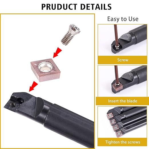 14 Pcs Indexable Lathe Turning Tool Set,4 Pcs Lathe Turning Tool Holder S07K/S08K/S10K/S12M-SCLCR06 and 10Pcs CCM21.51/CCMT060204 Carbide Inserts