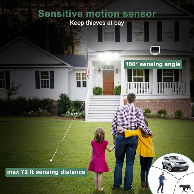 GLORIOUS-LITE Solar Security Lights 2400mAh LED Motion Sensor Light Outdoor, Rechargable 1600lm Solar Flood light, 5500-6000K, IP 65 Waterproof for Garage, Yard, Porch, Entryways - White