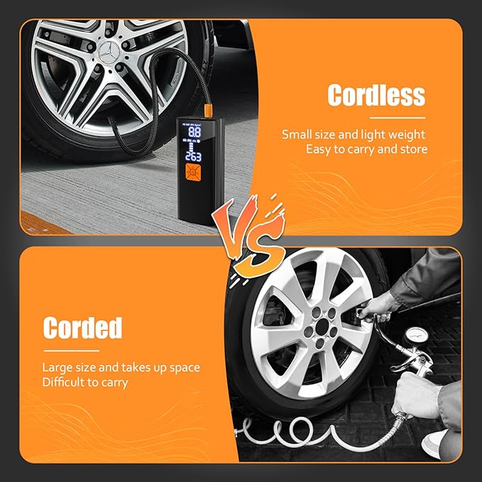 Tire Inflator Portable Air Compressor,Tire Inflators Portable Cordless Air Pump with Gauge for Car tires 20000mAh and 150PSI Digital LCD for Car,Motorcycle,Bike Tires and Balls