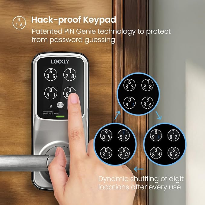 Lockly Secure Plus Bluetooth Smart Door Lock, Keyless Entry with PIN Genie® Digital Keypad, 3D Biometric Fingerprint Sensor Front Door Lock with Handle, Voice Control & Auto Lock - Latch Edition