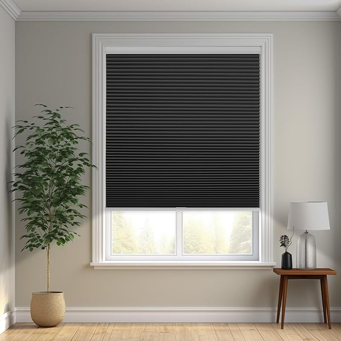 Changshade Cordless Cellular Shades, Blackout Honeycomb Shades for Windows, Pull Down Pleated Blinds, Easy to Install for Indoor Windows and French Doors,43" W x 72" H, Black