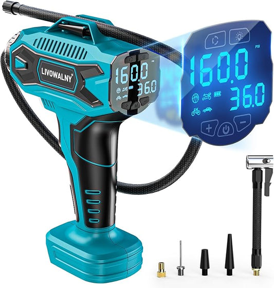 Tire Inflator Air Compressor Compatible with Makita 18V Battery, LIVOWALNY 160PSI Cordless Portable Electric Air Pump with Digital Pressure Gauge for Car Motorcycles Bike Sport Ball Auto(no battery)