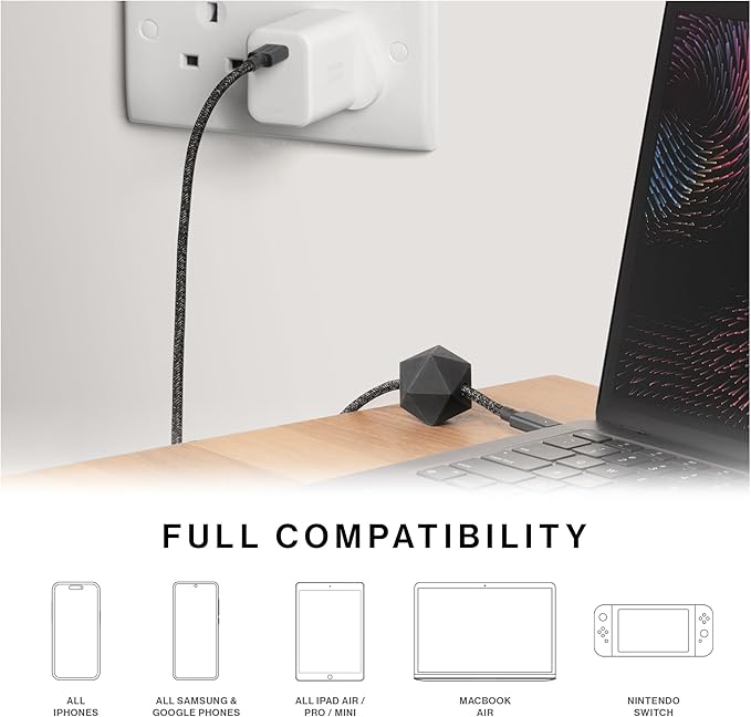 Native Union Fast GaN Charger PD 45W – Ultra-Compact Power Delivery Enabled USB-C – Made of Recycled Materials – for MacBook Air, iPads, iPhones, Pixel, Galaxy & Other USB-C Devices (White)