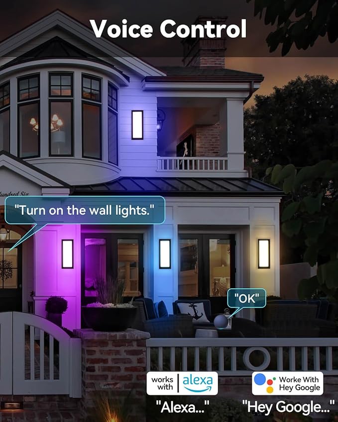 SHIMR Outdoor Wall Lights 2 Pack, 1500LM Smart Porch Lights RGBCW Exterior Light Fixture, Wi-Fi Control Color Changing Outdoor Lights IP65 Waterproof, Works with Alexa Google Assistant [ETL Listed]