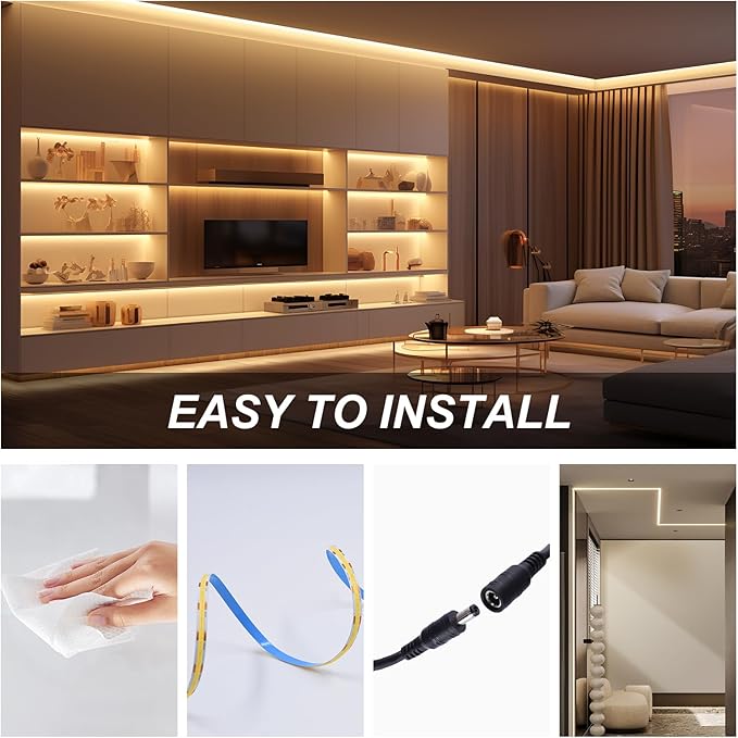 COB LED Strip Light 12V 8W/M 16.4ft/5m 320LED/M Warm White 3000K CRI90+ Super Bright Flexible LED Tape for Indoor Home Cabinet,Bedroom,Kitchen,DIY Lighting Project(Power Supply Not Included)