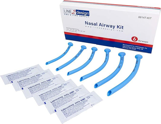LINE2design Nasal Airway Kit-6 Medical Nasopharyngeal Management Trauma Airways - First Aid Emergency Rescue Latex Free Respiration Tubes with Lubricating Jelly Packets - Pack of 6