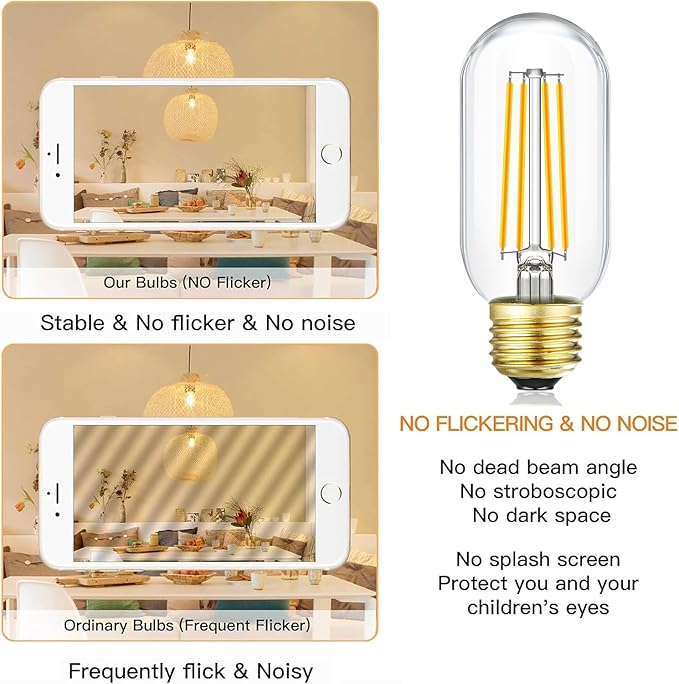 Leools E26 LED Bulb 8W Equivalent e26 led Bulb 75 Watt Dimmable E26 Edison Bulb AC120V 750lm Tubular T14 LED Bulb for Pendant, Sputnik,Vanity,Chandeliers Pack of 6 (8w=75w 3000k Soft White)